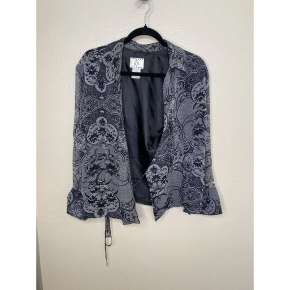 Vintage Ice Womens Black Wrap Jacket XL‎ long sleeve silk floral paisley flare - Picture 1 of 6